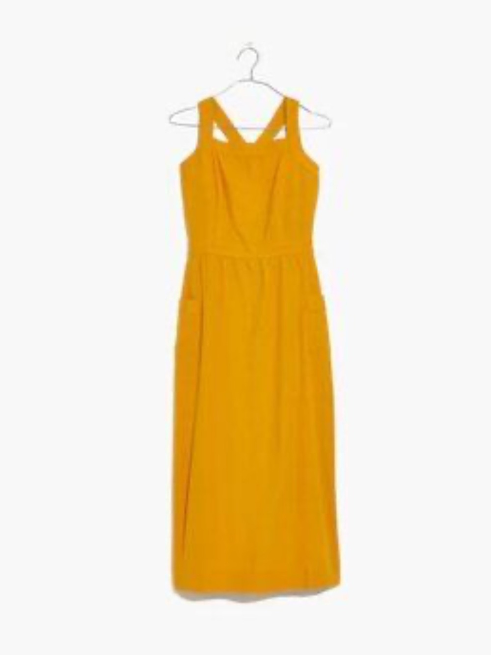 Madewell Linen Blend Mustard Yellow Crossback Midi Dress size 16